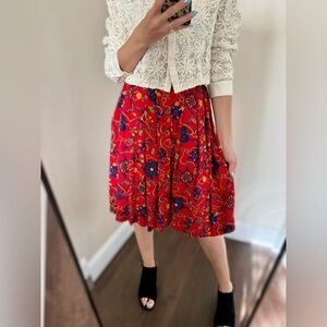 Talbots Floral Vintage Red Skirt knee length baroque print size S